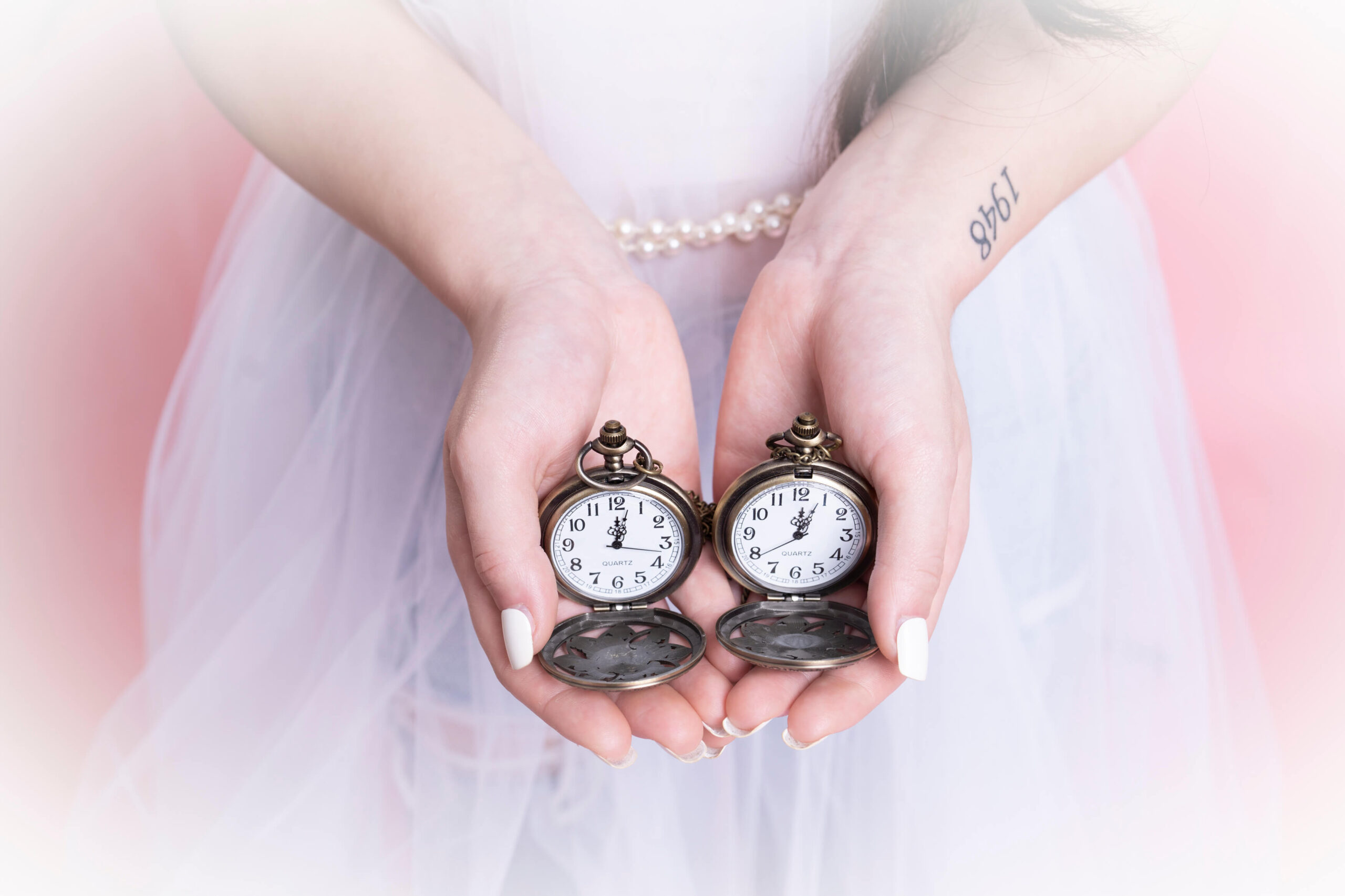 Detail senior photo with watches in hand